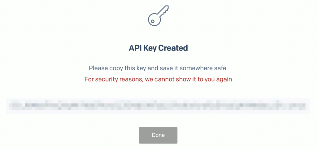 SendGrid > API Keyの作成完了（API Key表示）