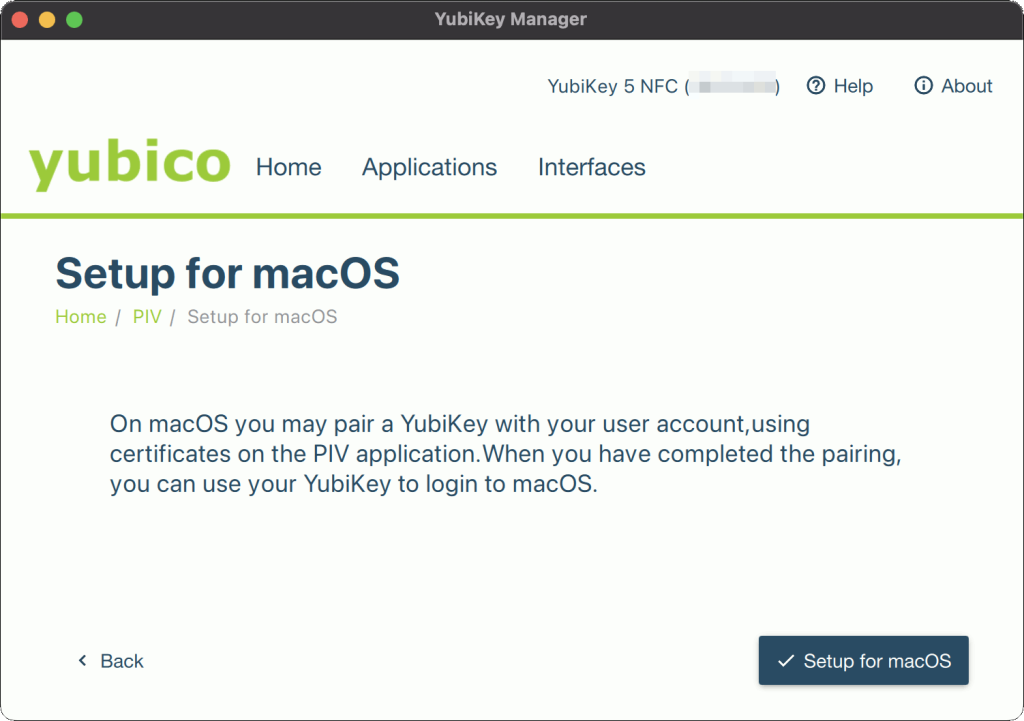 YubiKey Manager(GUI) PIV Setup for macOS