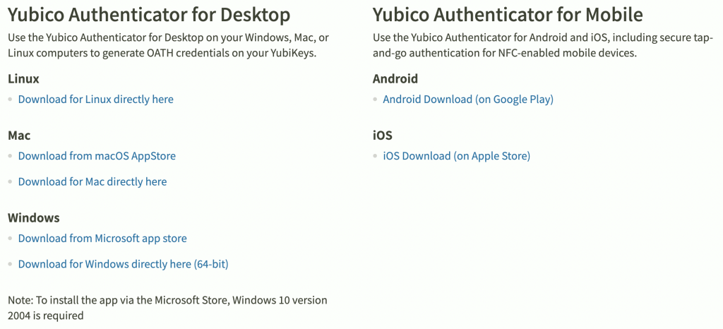 Yubico Authenticator > Install