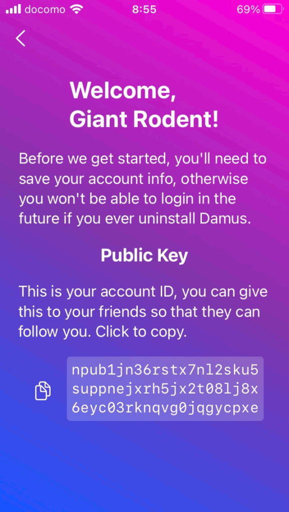 Damus > Create Account 6