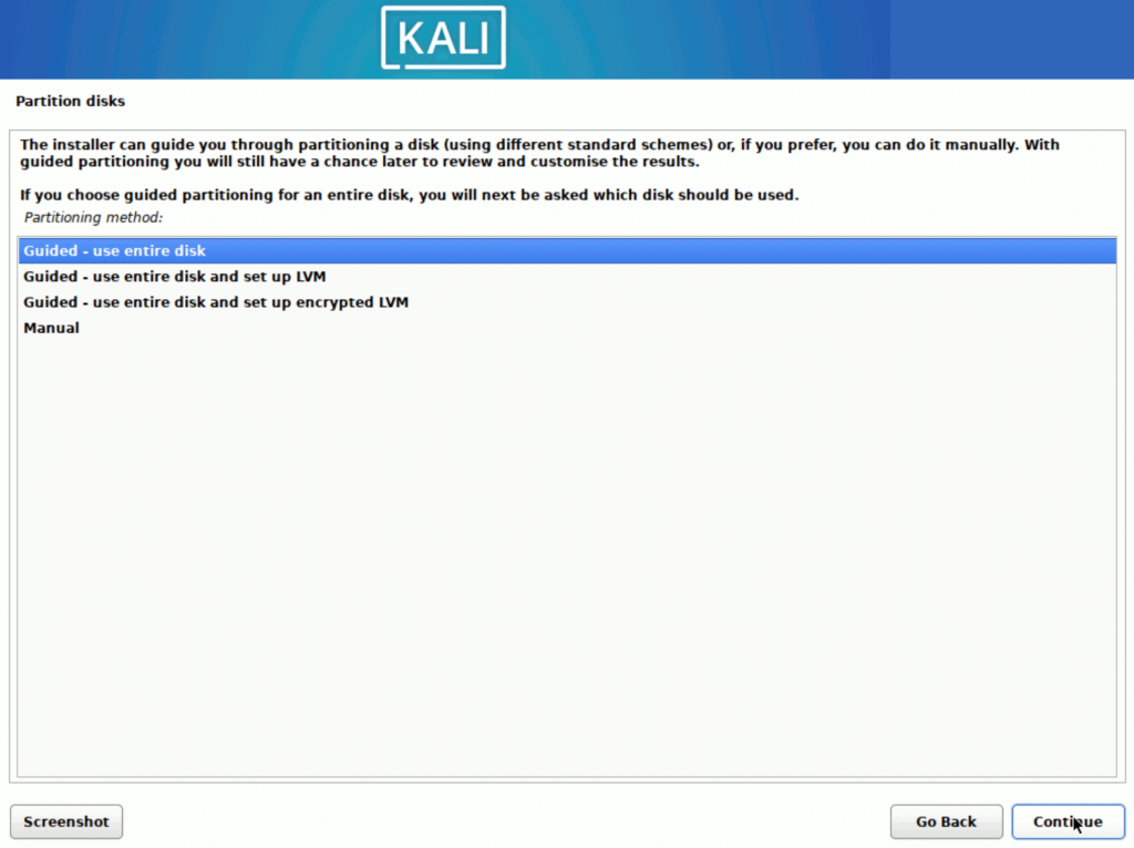 Kali Linux > インストール > Partition disks 1