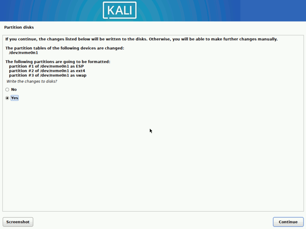 Kali Linux > インストール > Partition disks 5
