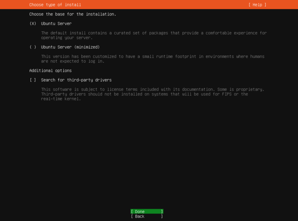 Ubuntu Server > インストール > type of install