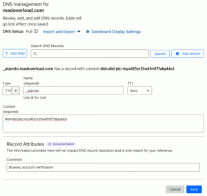 Cloudflare DNS TXTレコード